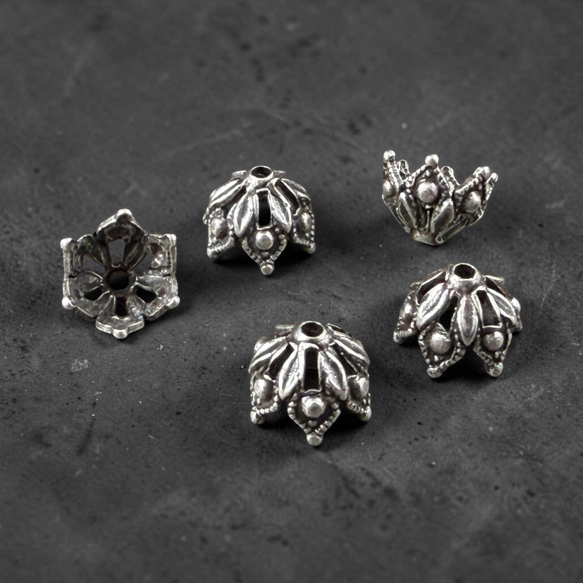 10mm Antiqued Silver Gothic Style Bead Caps, Silver Plated Brass (VJS/L16) * Qty. 4