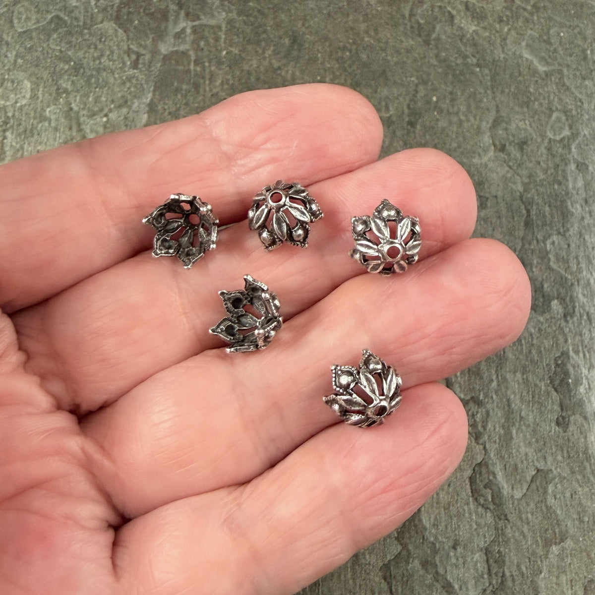 10mm Antiqued Silver Gothic Style Bead Caps, Silver Plated Brass (VJS/L16) * Qty. 4
