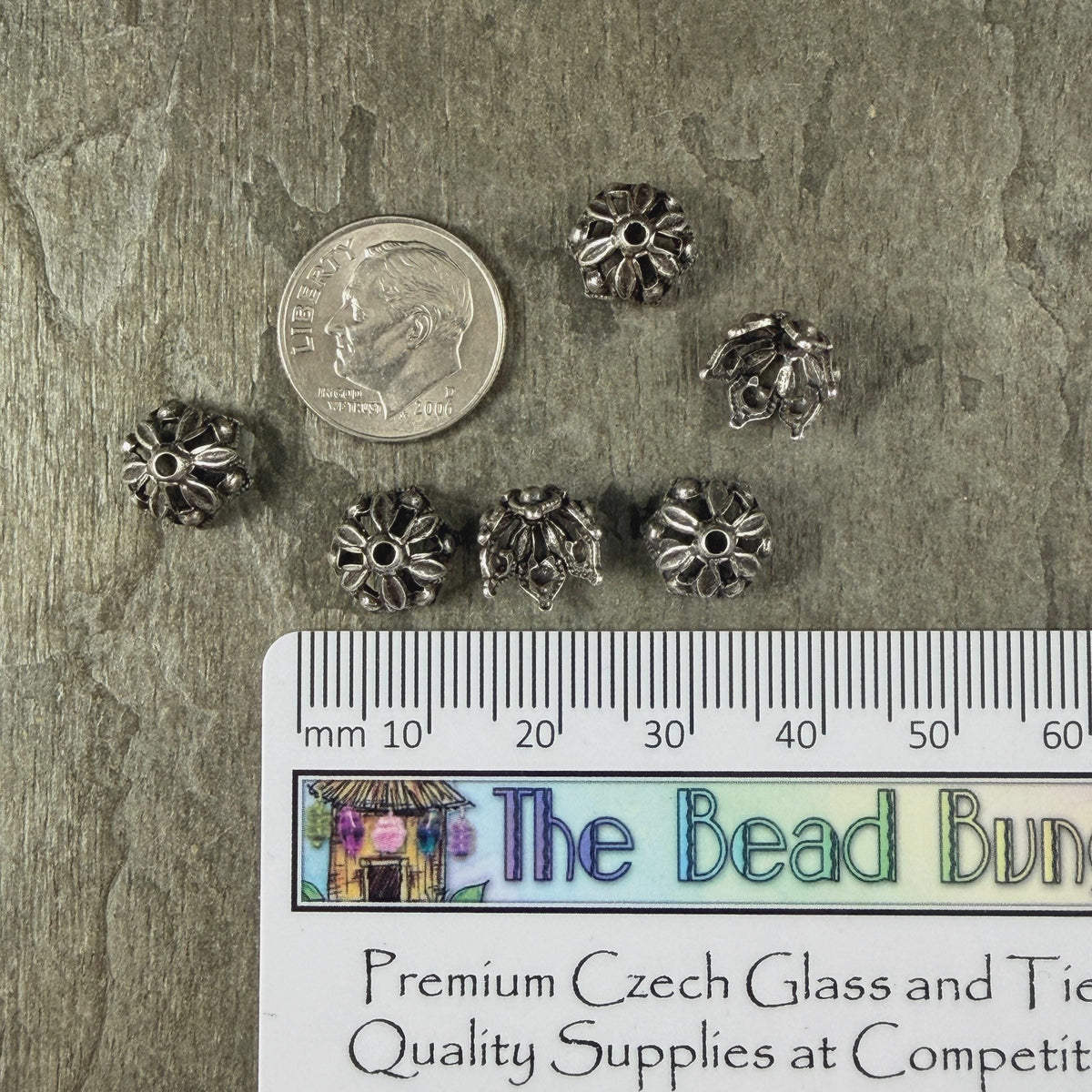 10mm Antiqued Silver Gothic Style Bead Caps, Silver Plated Brass (VJS/L16) * Qty. 4