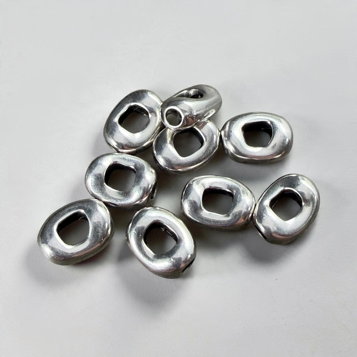 Antiqued Silver Plated Oval Bead, 8x6.25mm with Window and 2mm Hole (PF/14728-77) * Qty. 10