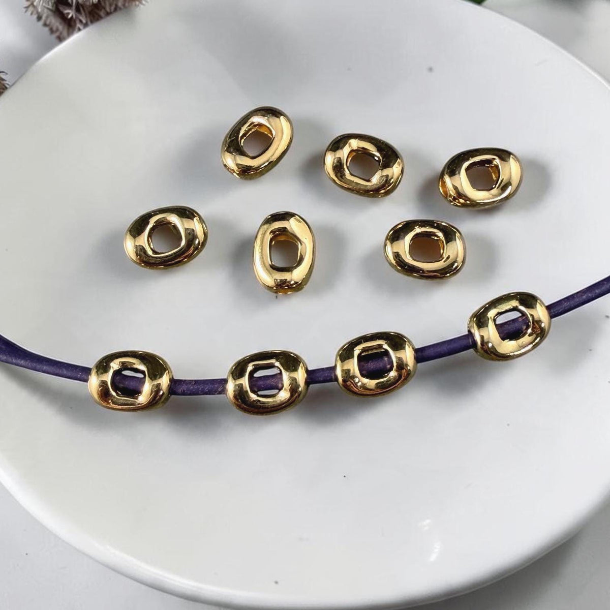 24k Gold Plated Oval Bead, 8x6.25mm with Window and 2mm Hole (PF/14728-12) * Qty. 10
