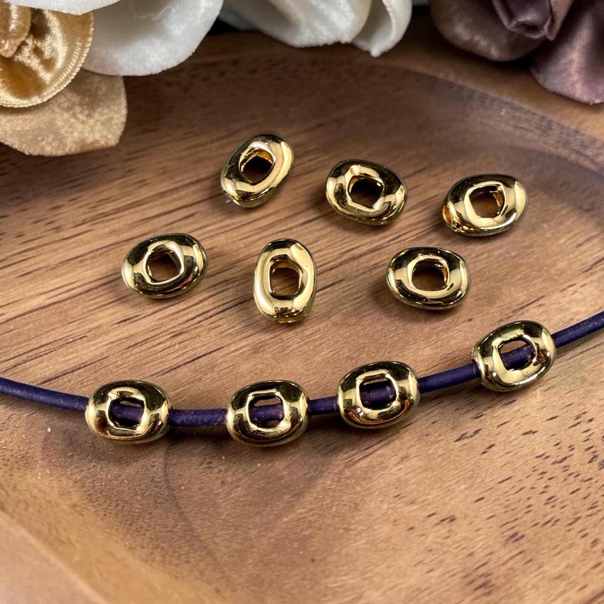 24k Gold Plated Oval Bead, 8x6.25mm with Window and 2mm Hole (PF/14728-12) * Qty. 10