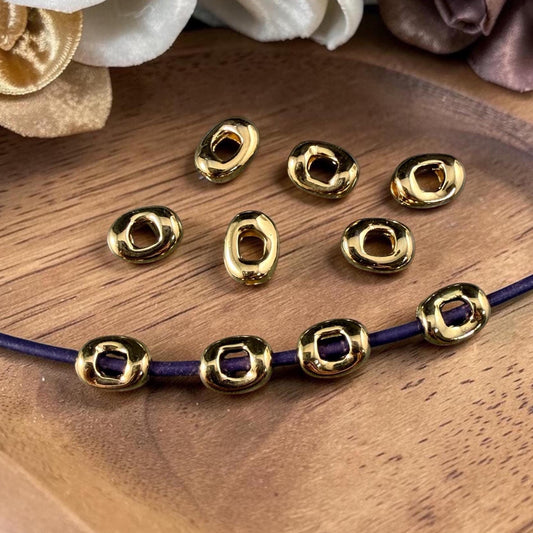 24k Gold Plated Oval Bead, 8x6.25mm with Window and 2mm Hole (PF/14728-12) * Qty. 10