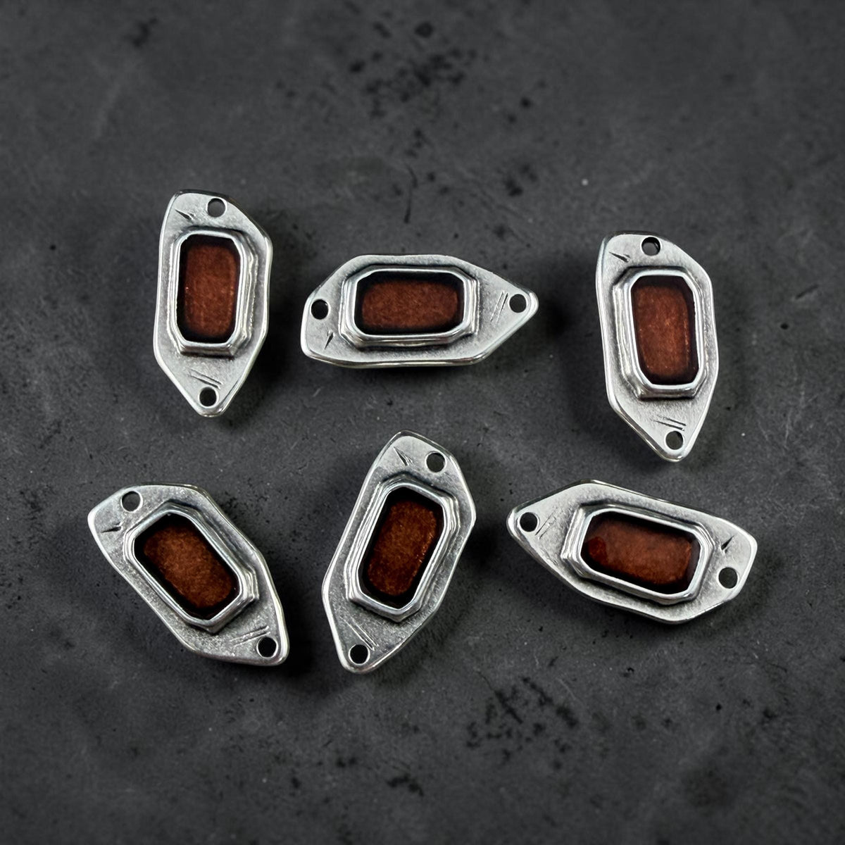 Antiqued Silver Plated Link with Copper Enamel Inlay (PF/15296-72-0552) * Qty. 4