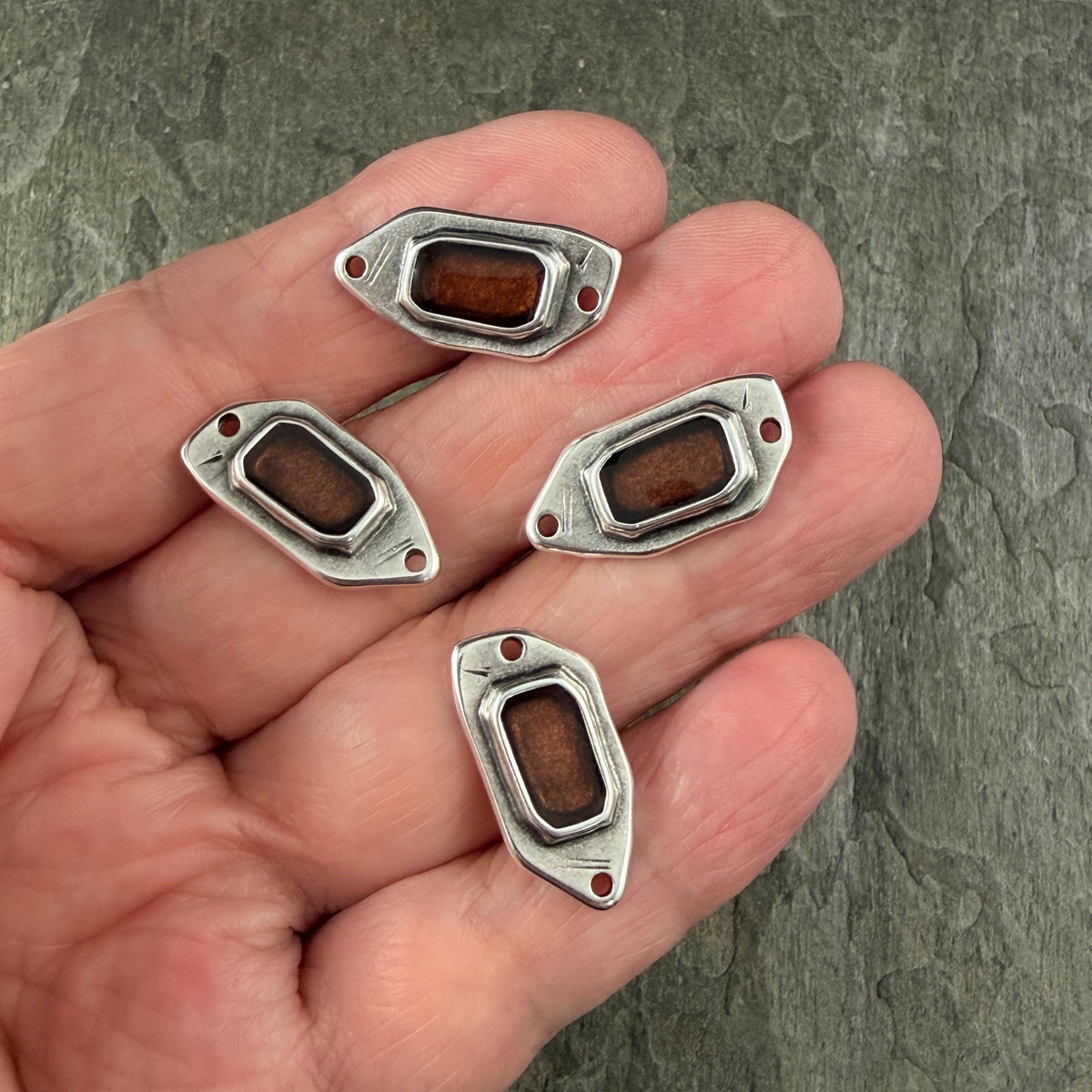Antiqued Silver Plated Link with Copper Enamel Inlay (PF/15296-72-0552) * Qty. 4