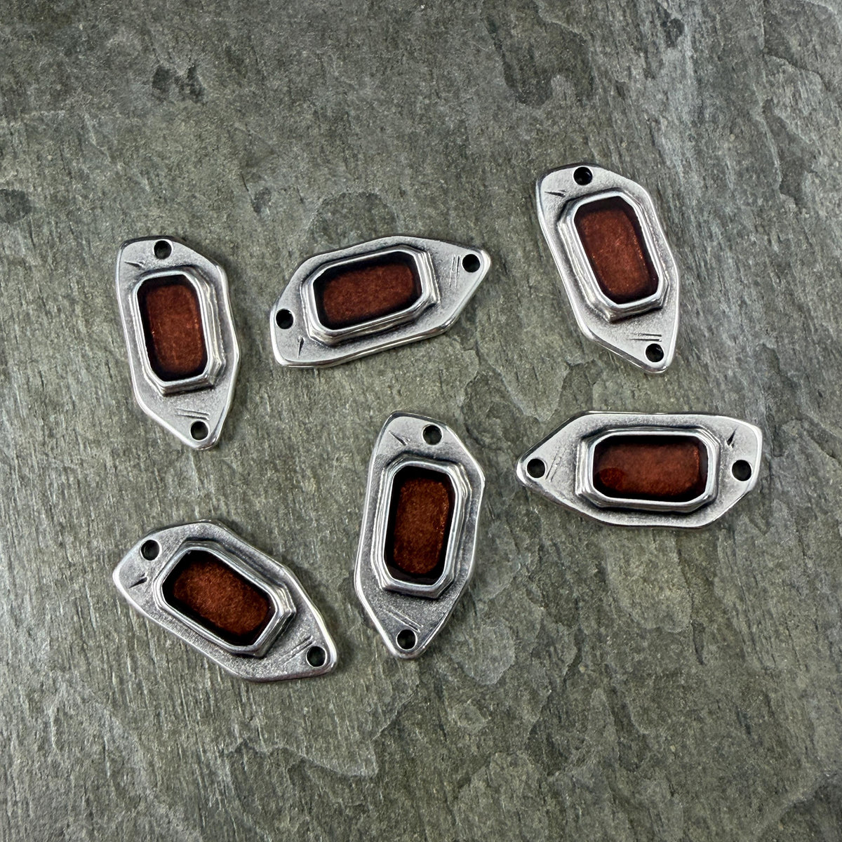 Antiqued Silver Plated Link with Copper Enamel Inlay (PF/15296-72-0552) * Qty. 4