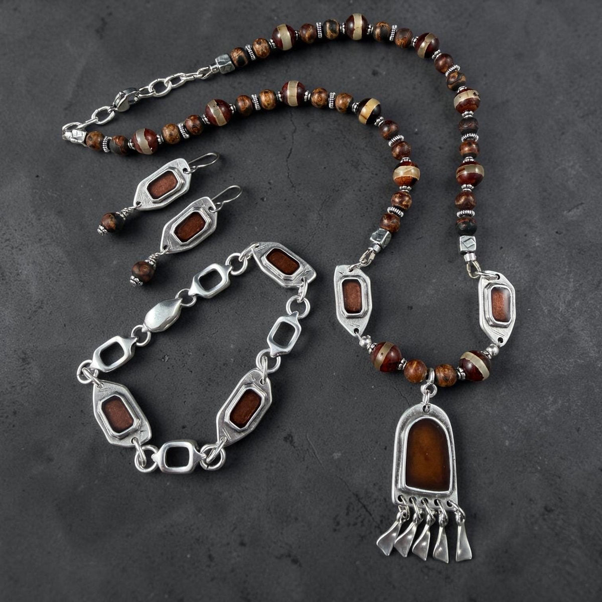 Antiqued Silver Plated Link with Copper Enamel Inlay (PF/15296-72-0552) * Qty. 4
