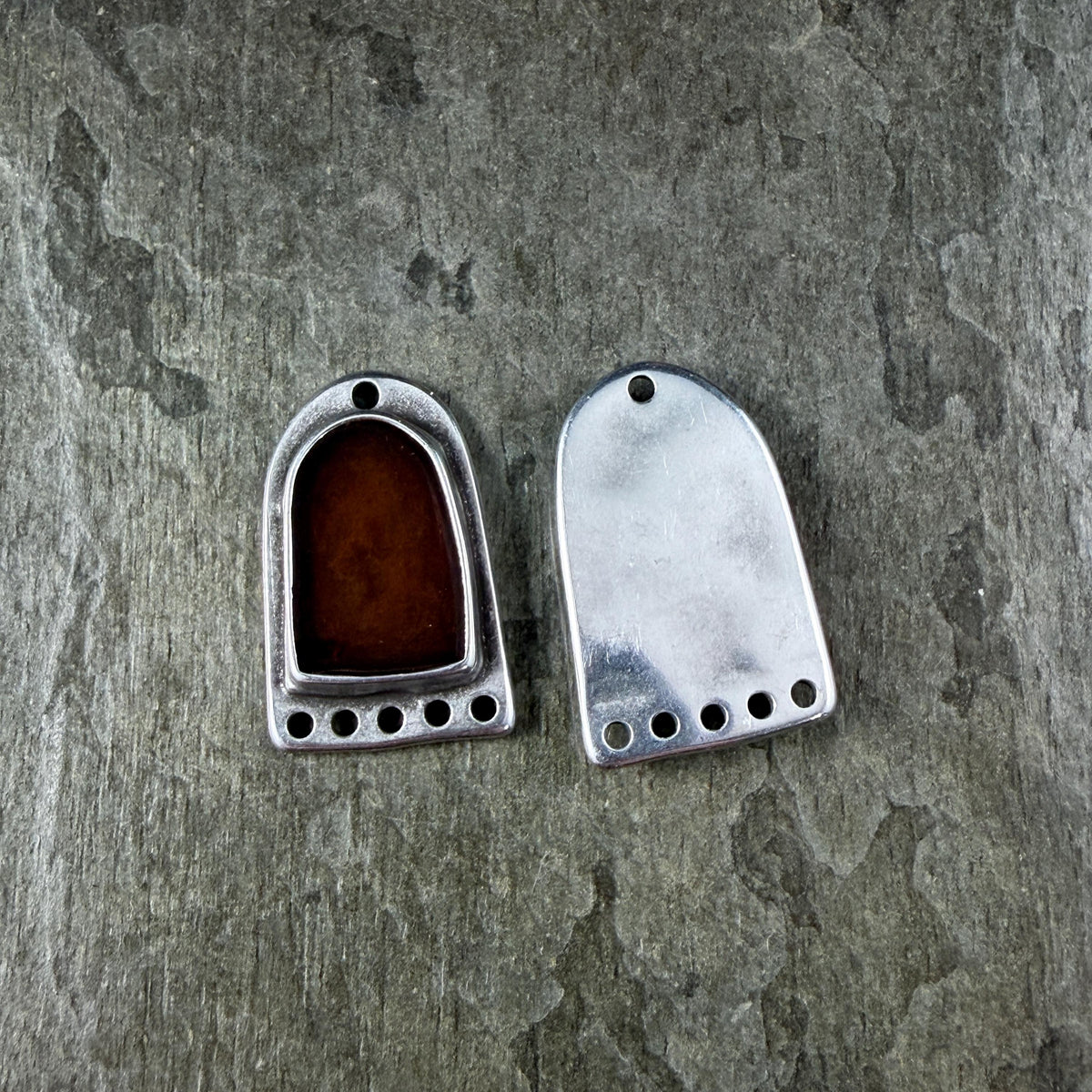 Chandelier Drop, Antiqued Silver Plated Connector/Pendant/Charm with Copper Enamel Inlay (PF/15294-72-0552) * Qty. 2