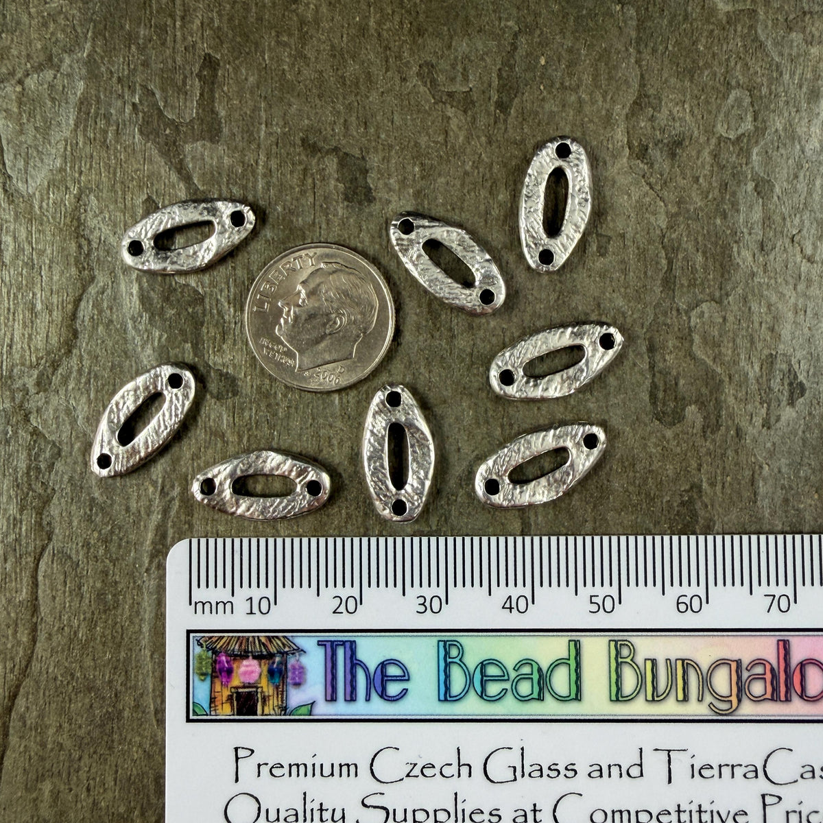 Antiqued Silver Plated 16.5x8.5mm Textured Oval Link (PF/014782-77) * Qty. 10