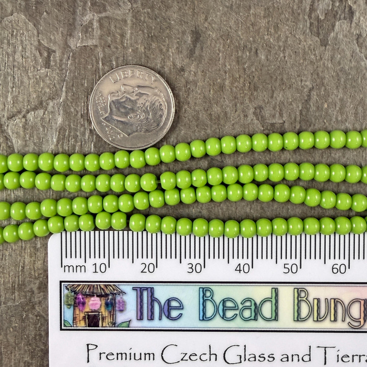 3mm Round Glass Beads, Bright Lime Green * 15" Strand