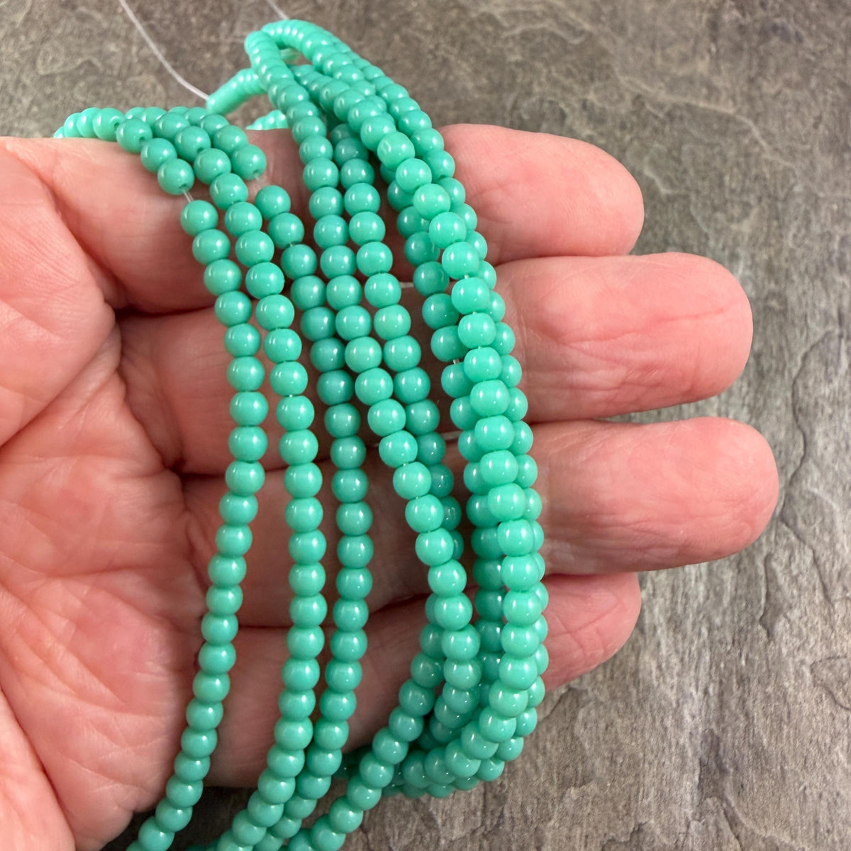 3mm Round Glass Beads, Turquoise * 15" Strand