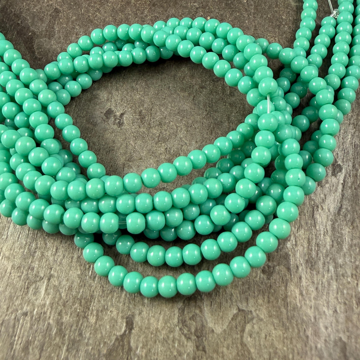 3mm Round Glass Beads, Turquoise * 15" Strand