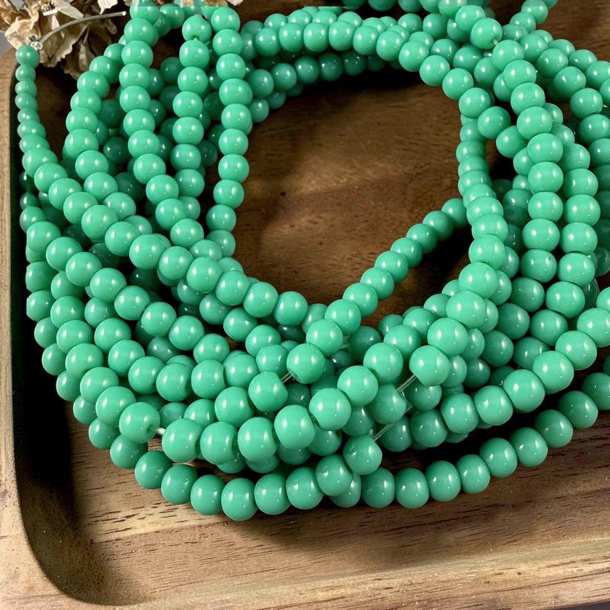 4mm Round Glass Beads, Turquoise * 15" Strand
