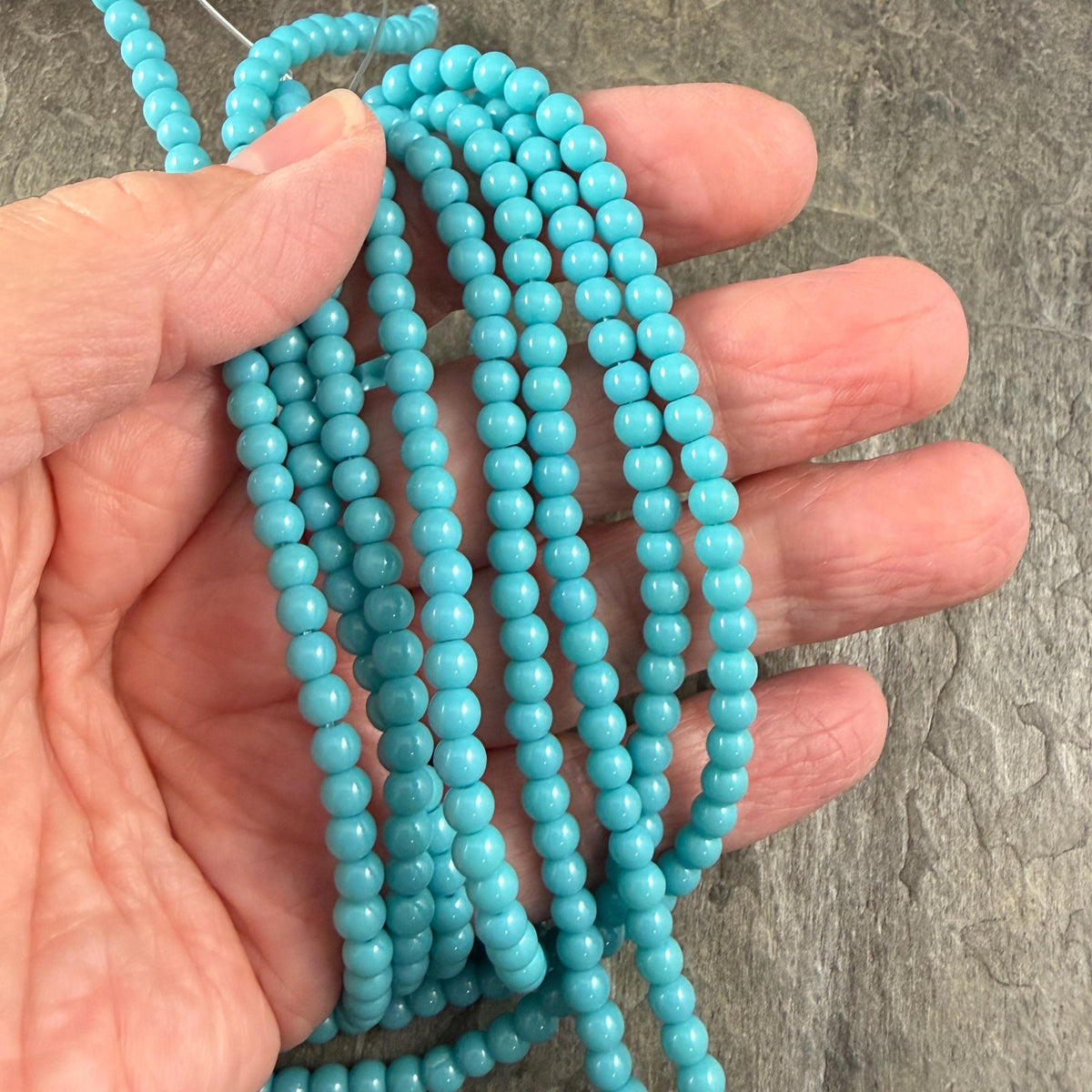 4mm Round Glass Beads, Opaque Sky Blue * 15" Strand