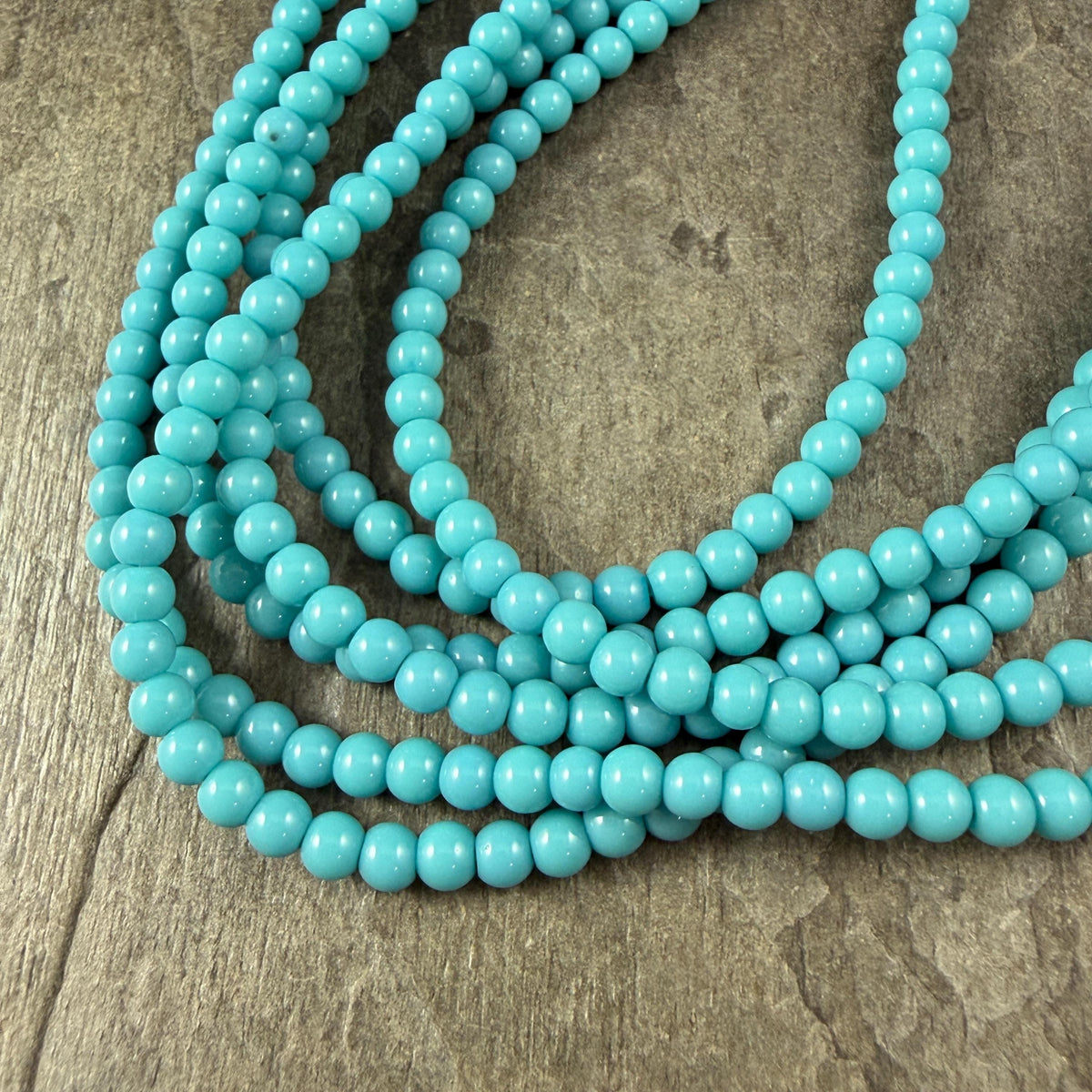 4mm Round Glass Beads, Opaque Sky Blue * 15" Strand