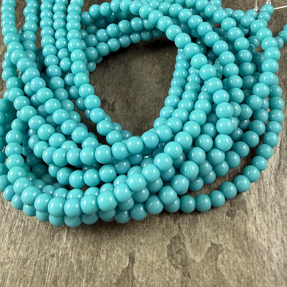 4mm Round Glass Beads, Opaque Sky Blue * 15" Strand