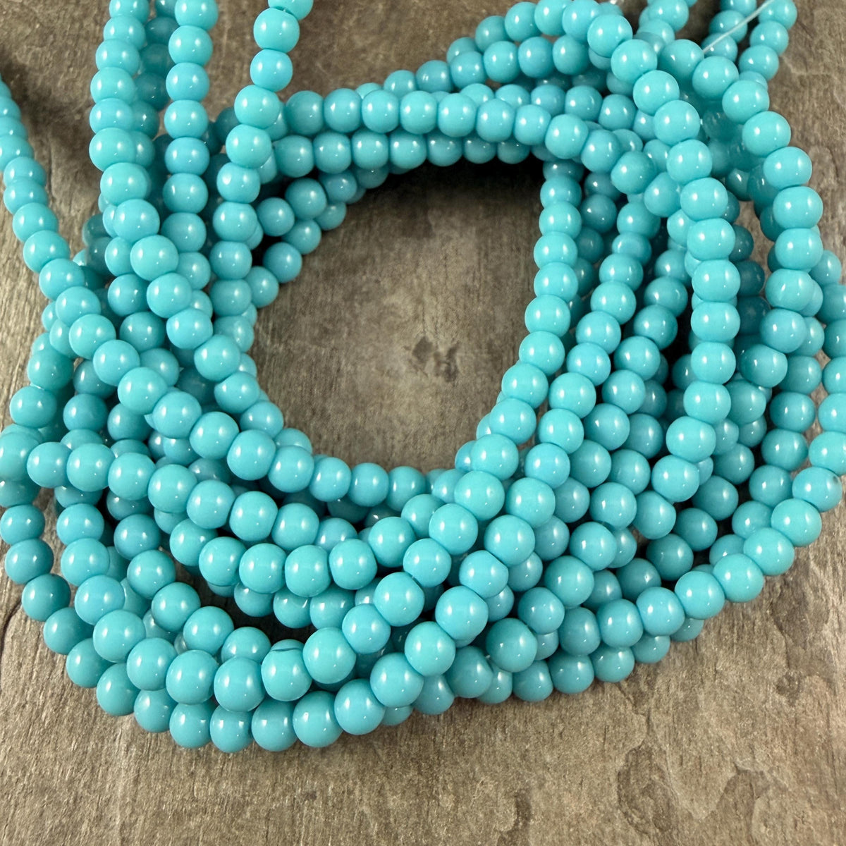 4mm Round Glass Beads, Opaque Sky Blue * 15" Strand