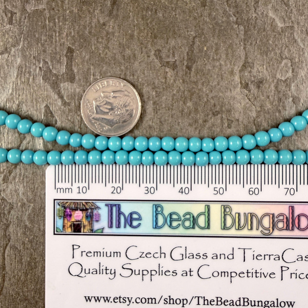 4mm Round Glass Beads, Opaque Sky Blue * 15" Strand