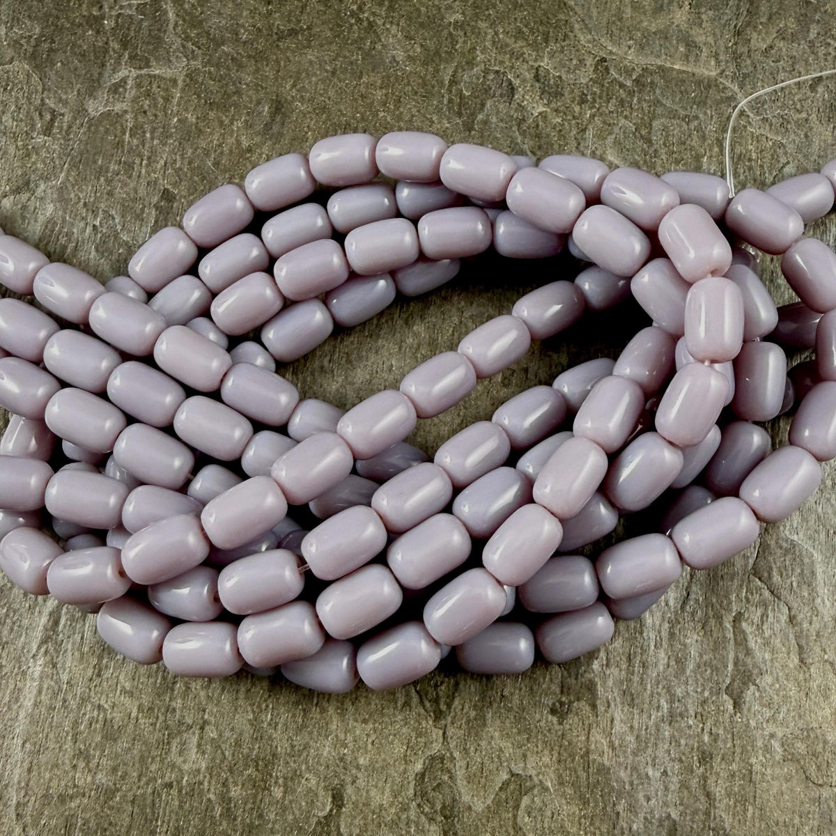 9x6mm Rounded Barrel Glass Beads, Opaque Light Lavender * 7" Strand, 20 Beads