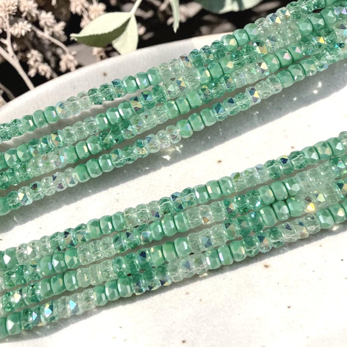 Faceted Glass Beads - 4x2.5mm Heishi Rondelles, Mint Green Ombre (GrOmbre) * 15" Strand