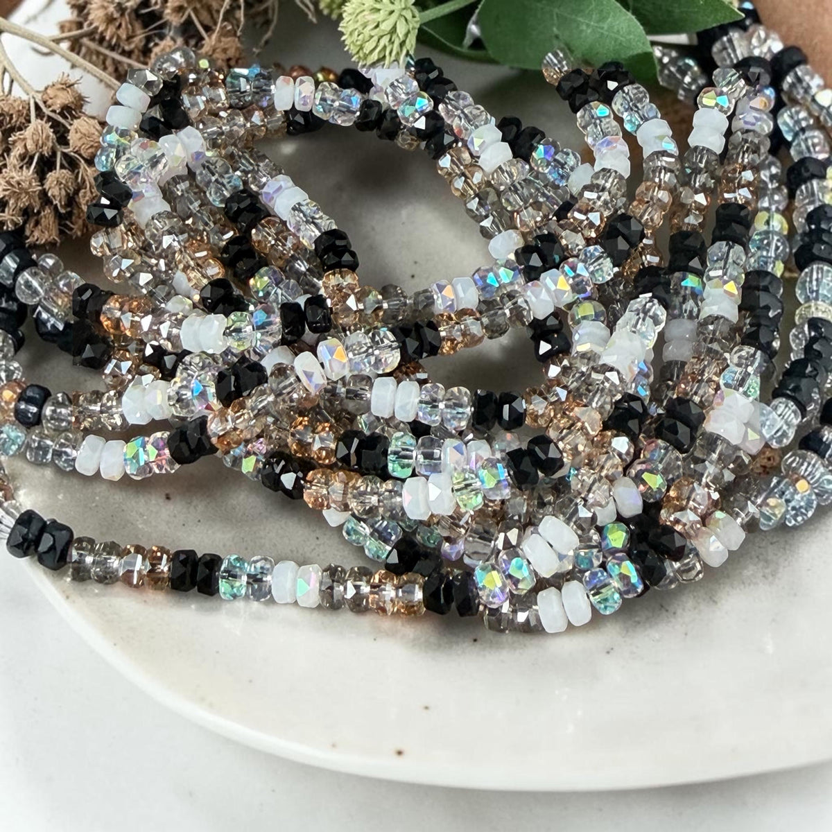 Faceted Glass Beads - 4x2.5mm Heishi Rondelles, Black and White Ombre (BWOmbre) * 15" Strand