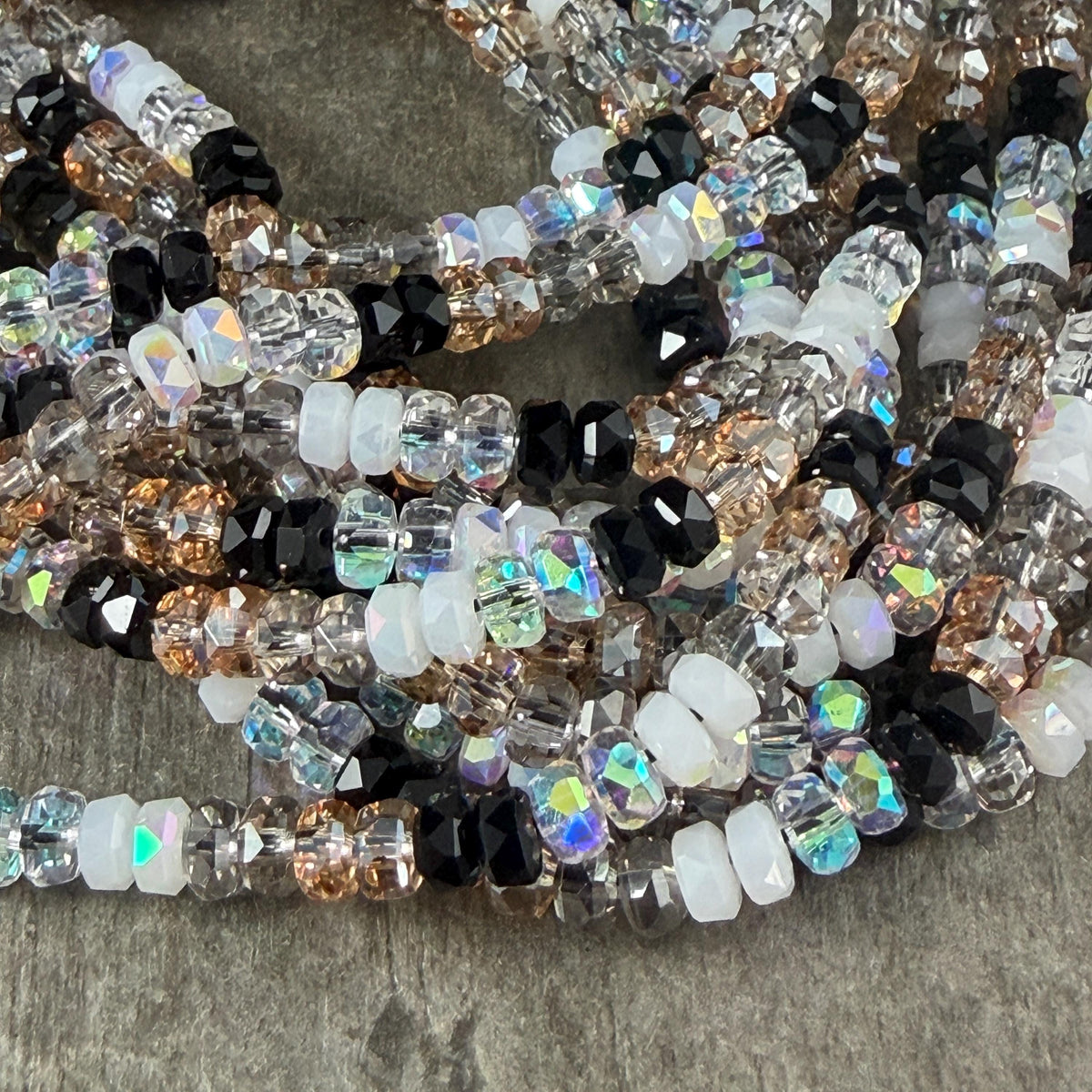 Faceted Glass Beads - 4x2.5mm Heishi Rondelles, Black and White Ombre (BWOmbre) * 15" Strand