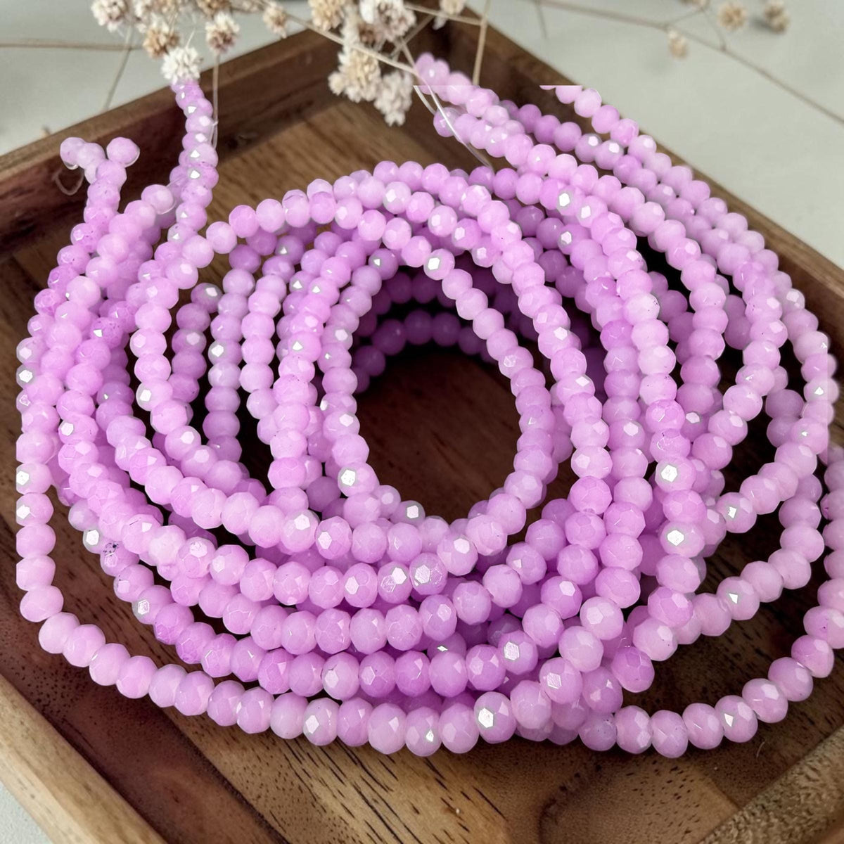 4x3mm Faceted Glass Beads, Bright Light Lilac (BrightLilac-4) * 14" Strand