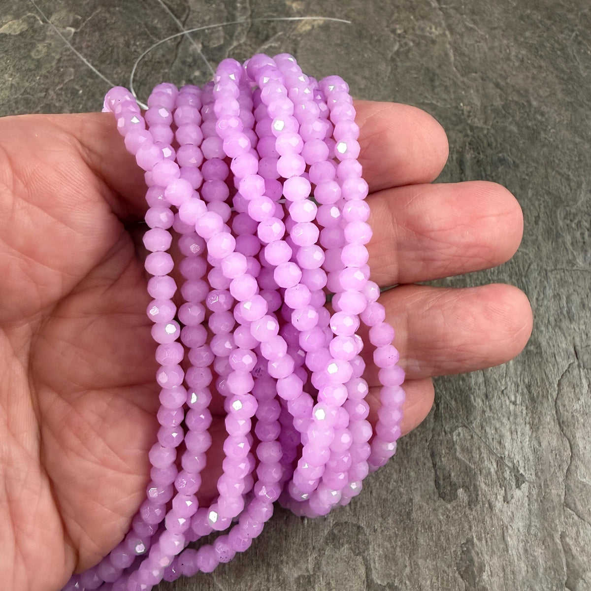4x3mm Faceted Glass Beads, Bright Light Lilac (BrightLilac-4) * 14" Strand