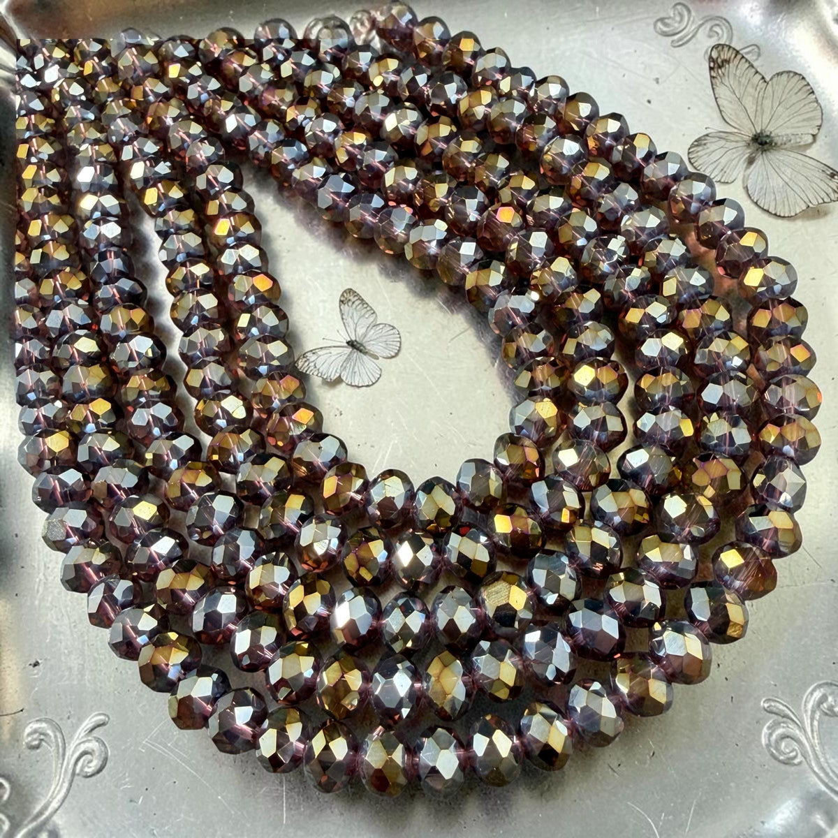 6x5mm Faceted Glass Beads, Topaz with Silver and Gold Half-tone (TopazHT-6) * 80 Beads