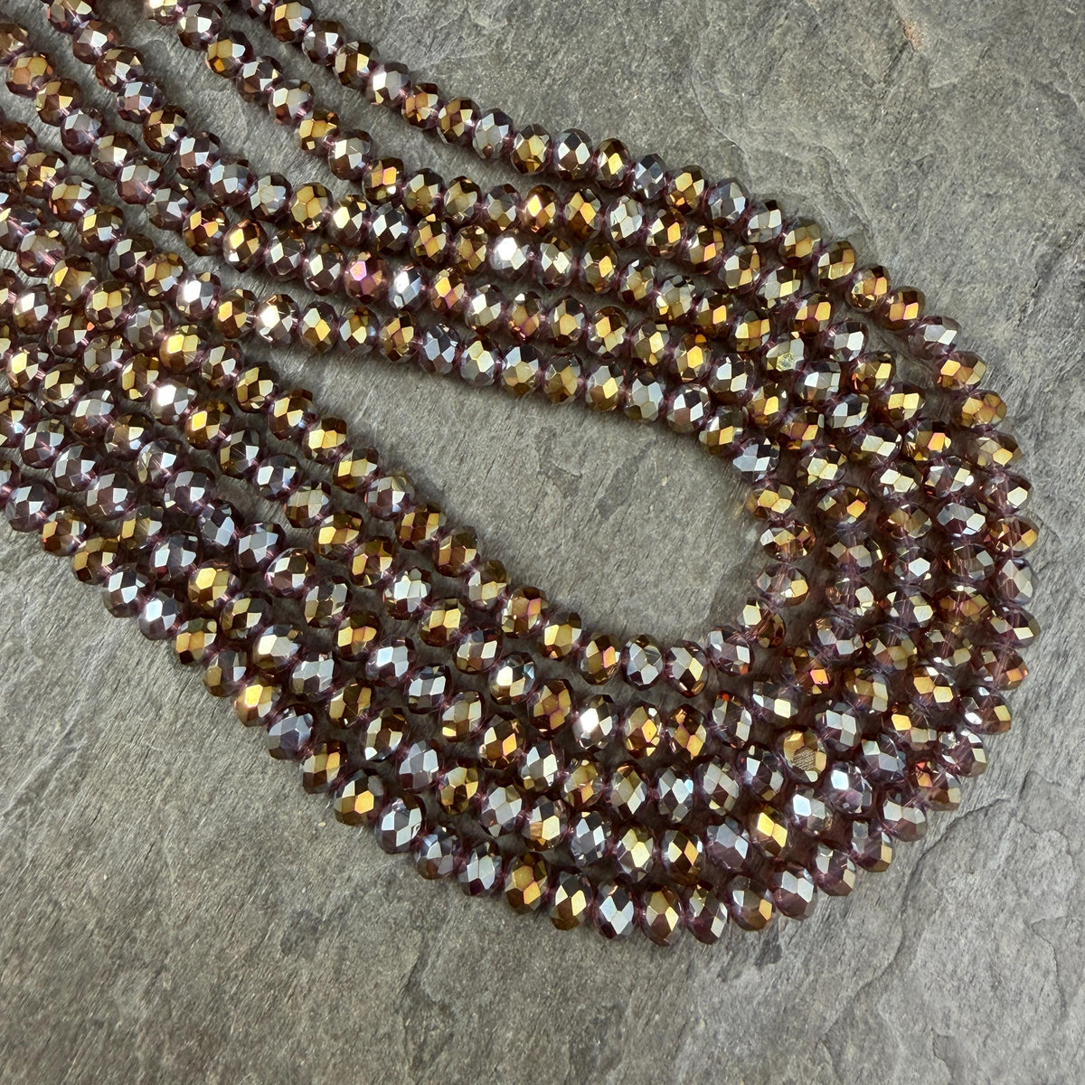 6x5mm Faceted Glass Beads, Topaz with Silver and Gold Half-tone (TopazHT-6) * 80 Beads