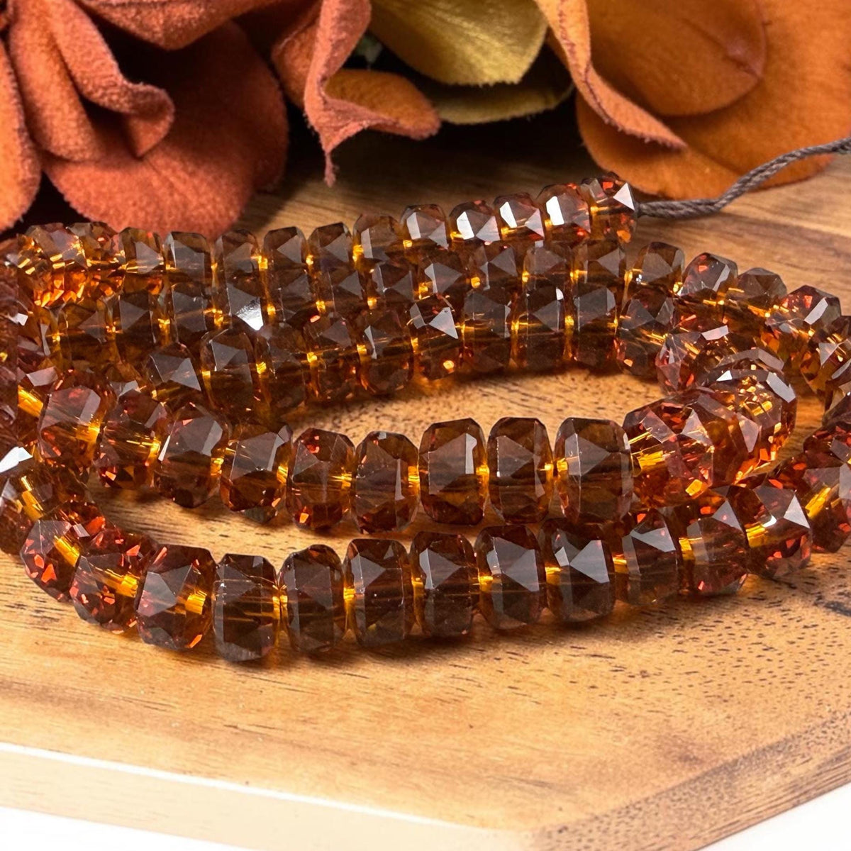 Transparent Brown 8x5.25mm Faceted Rondelle - Dark Topaz (8x5Ron-Topaz) * 30 Beads