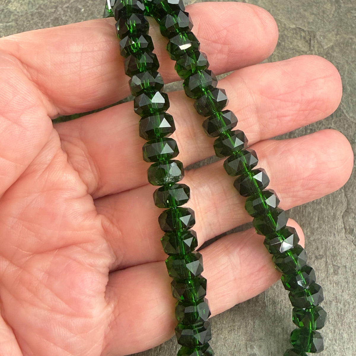 Transparent Green 8x5.25mm Faceted Rondelle - Dark Forest Green (8x5mmRon-Forest) * 30 Beads