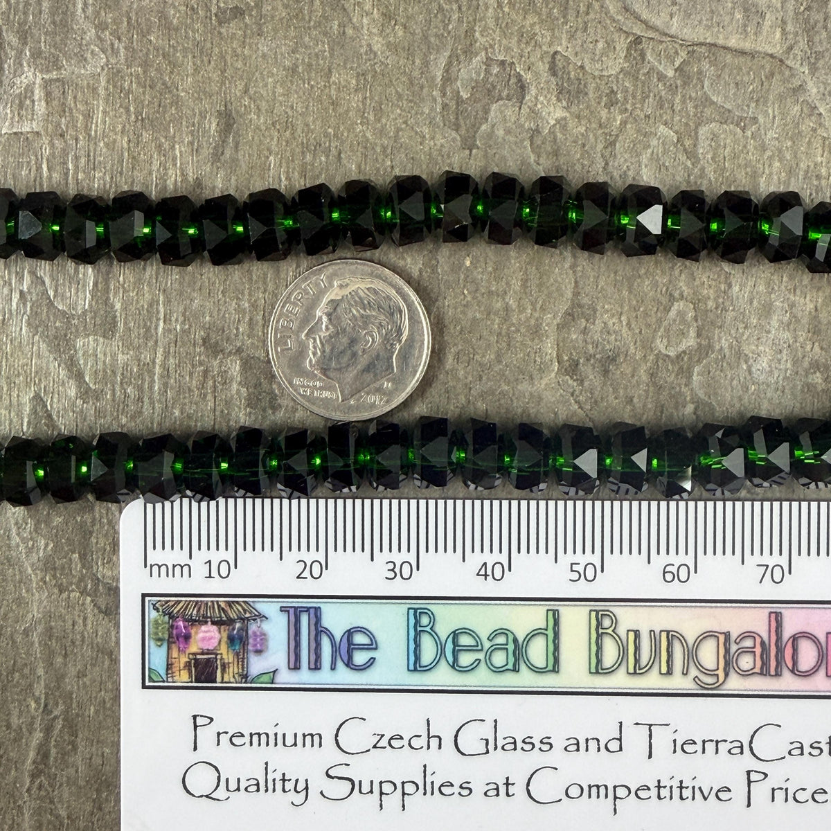 Transparent Green 8x5.25mm Faceted Rondelle - Dark Forest Green (8x5mmRon-Forest) * 30 Beads