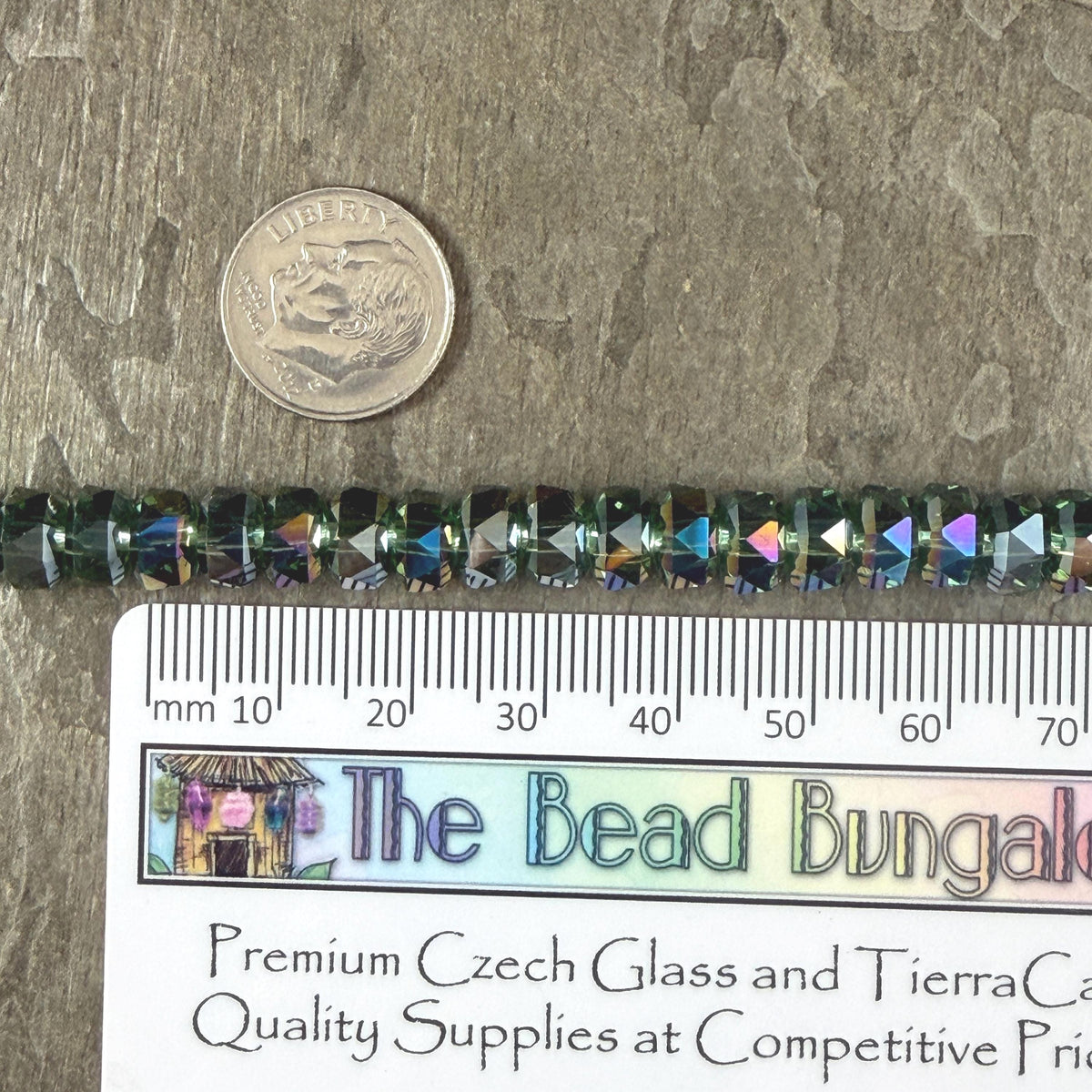 Iridescent 8x5.25mm Faceted Rondelle - Fern Green with AB (8x5RON-FernAB) * 30 Beads