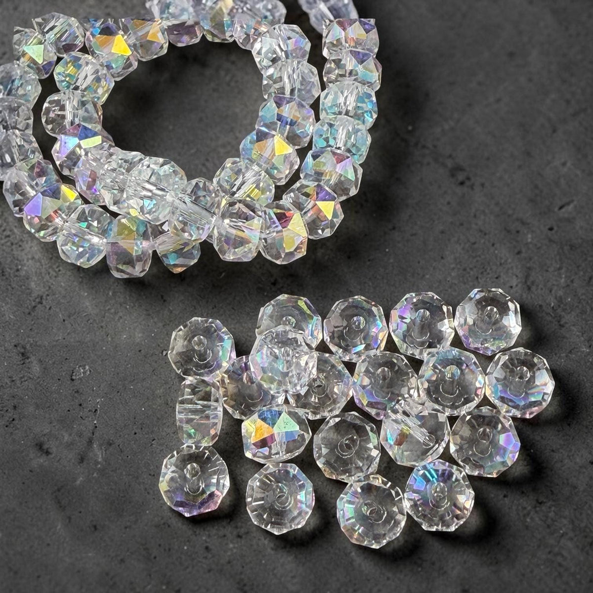 8x5.25mm Faceted Rondelle - Transparent with AB (8x5RON-ClearAB) * 30 Beads