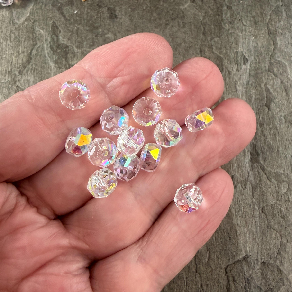 8x5.25mm Faceted Rondelle - Transparent with AB (8x5RON-ClearAB) * 30 Beads
