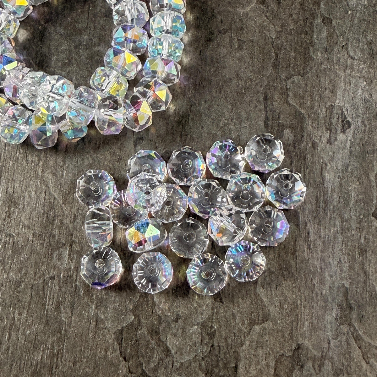 8x5.25mm Faceted Rondelle - Transparent with AB (8x5RON-ClearAB) * 30 Beads