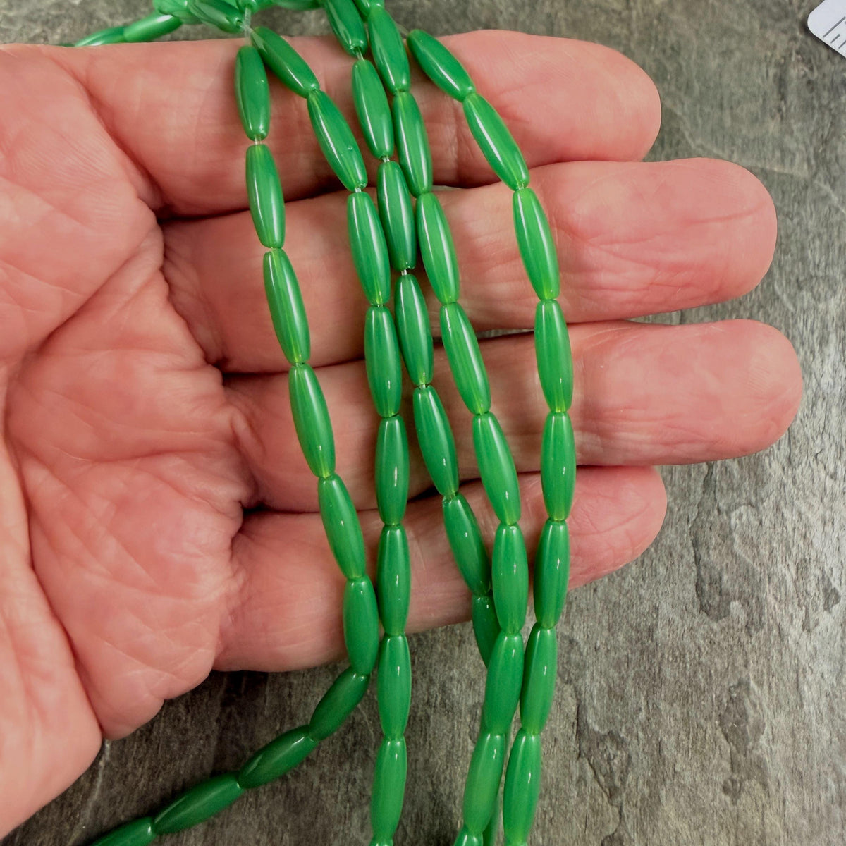 Skinny Oval, Rice Beads, 11.75x3.75mm Opaque Fern Green (RO-Fern) * 15" Strand