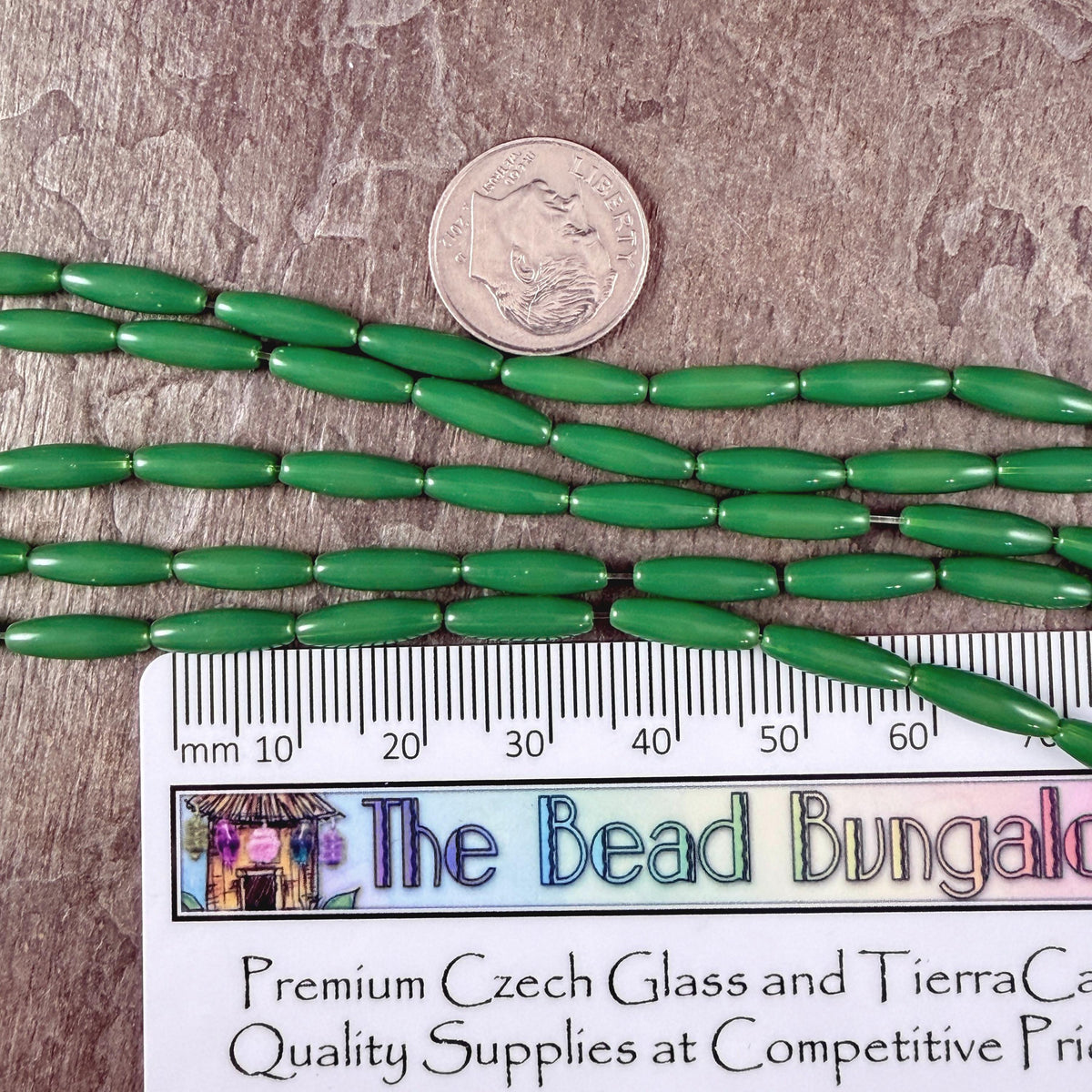 Skinny Oval, Rice Beads, 11.75x3.75mm Opaque Fern Green (RO-Fern) * 15" Strand