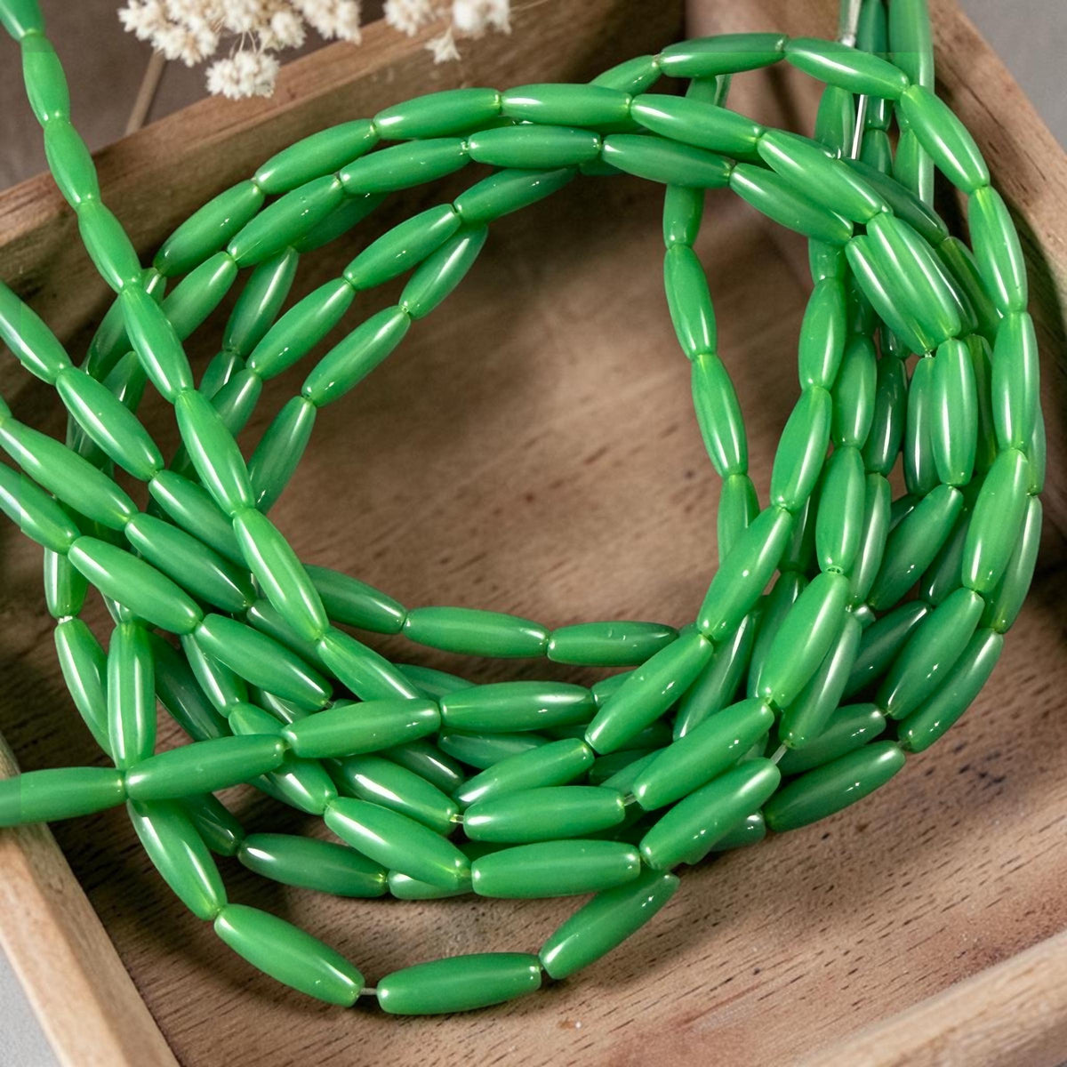 Skinny Oval, Rice Beads, 11.75x3.75mm Opaque Fern Green (RO-Fern) * 15" Strand