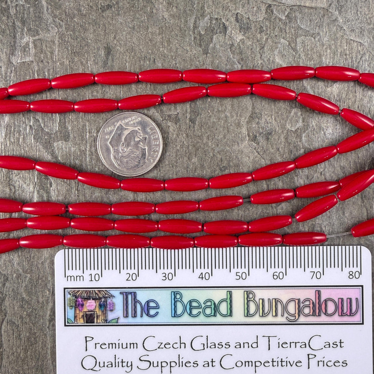 Skinny Oval, Rice Beads, 11.75x3.75mm Opaque Real Red (RO-Red) * 15" Strand
