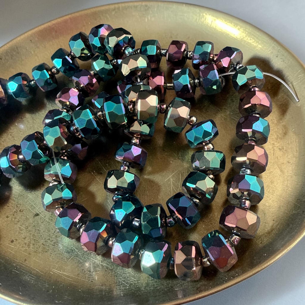 Black Iridescent Beads: Electroplated Glass, 10x7mm Faceted Rondelles * 20 Beads