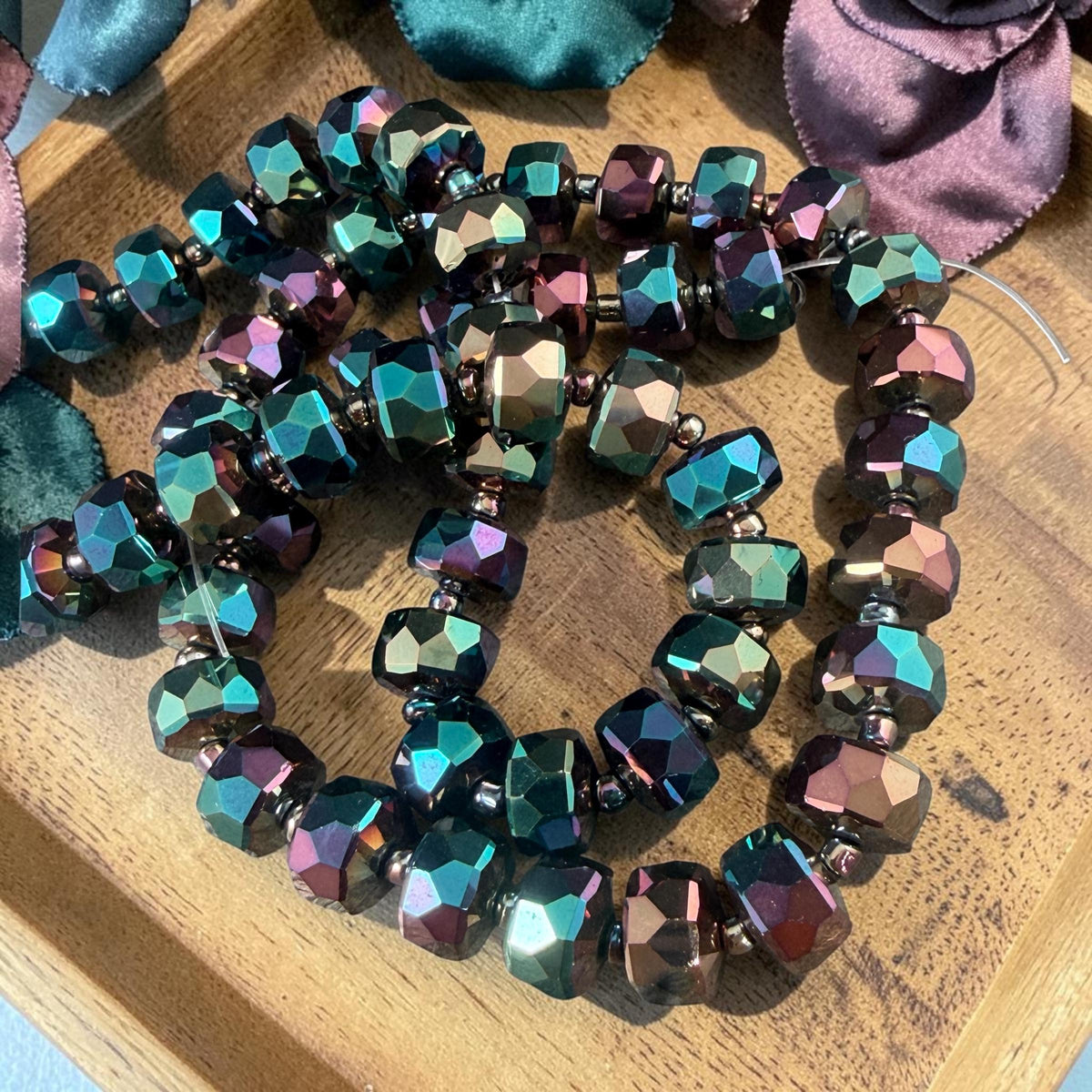 Black Iridescent Beads: Electroplated Glass, 10x7mm Faceted Rondelles * 20 Beads