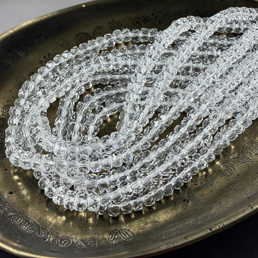 Faceted Glass Beads - 4x2.5mm Heishi Rondelles, Clear Crystal (Clear) * 15" Strand