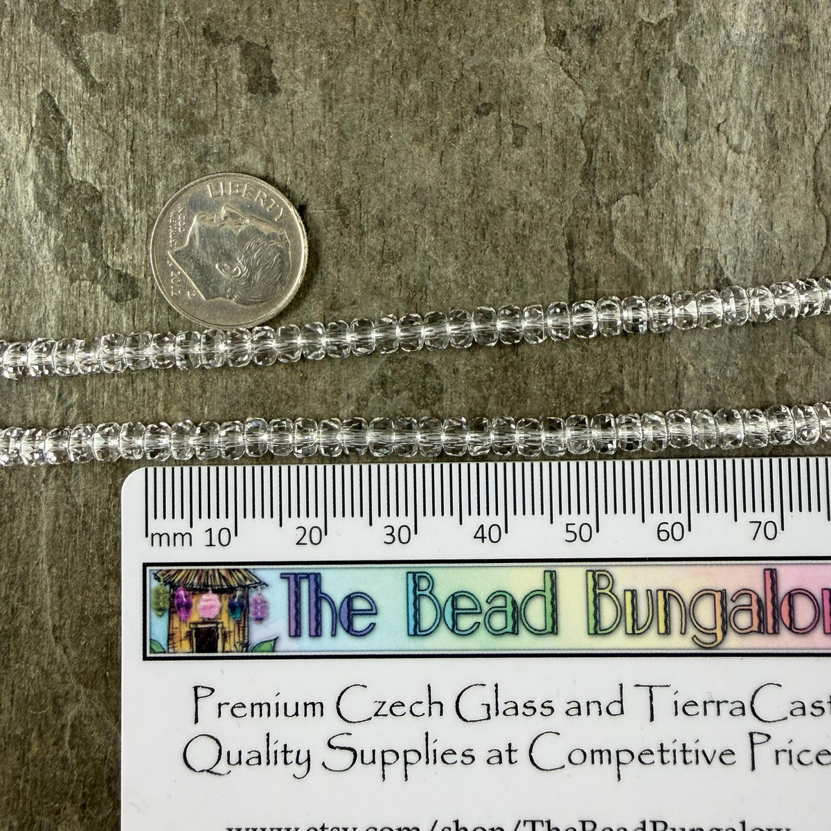 Faceted Glass Beads - 4x2.5mm Heishi Rondelles, Clear Crystal (Clear) * 15" Strand