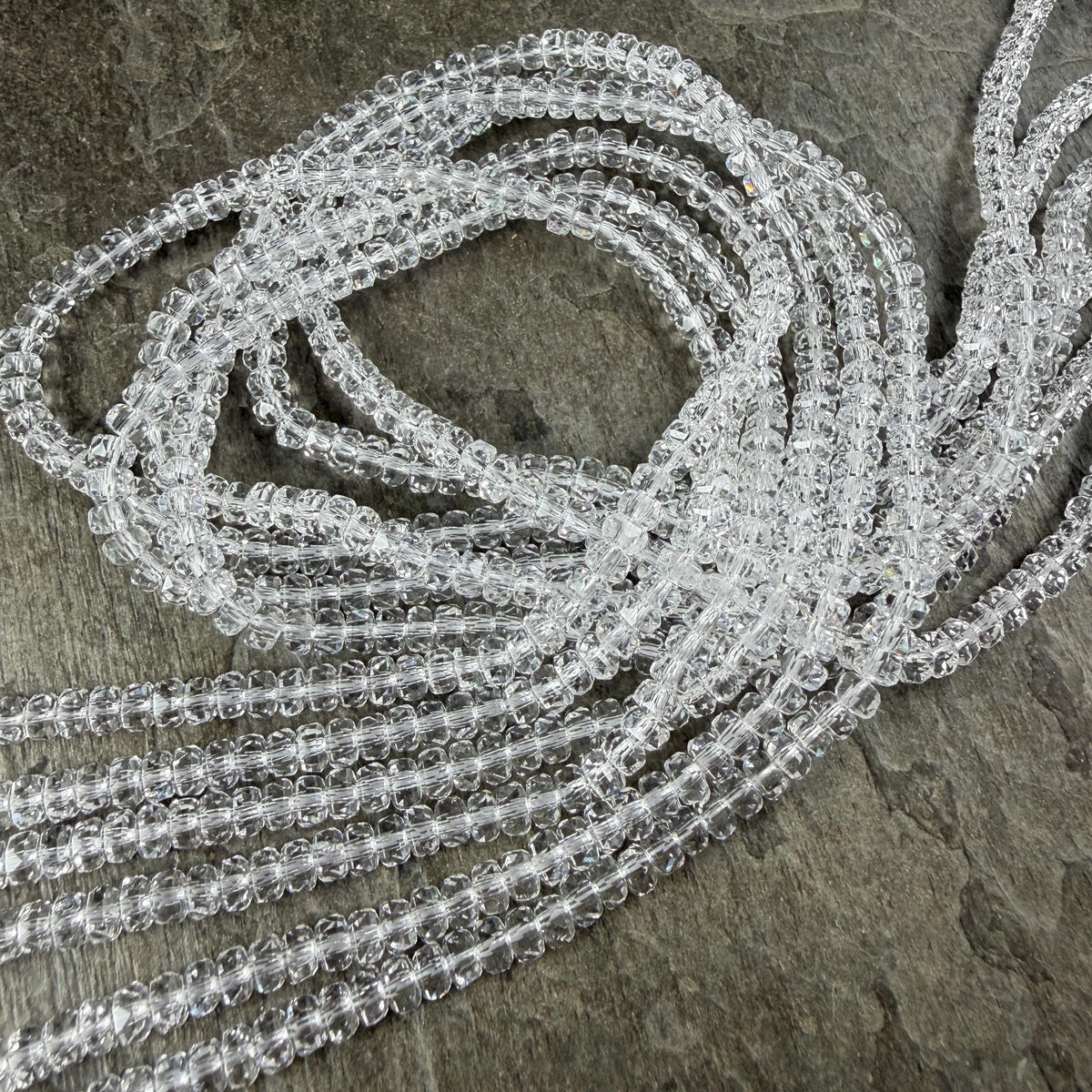 Faceted Glass Beads - 4x2.5mm Heishi Rondelles, Clear Crystal (Clear) * 15" Strand
