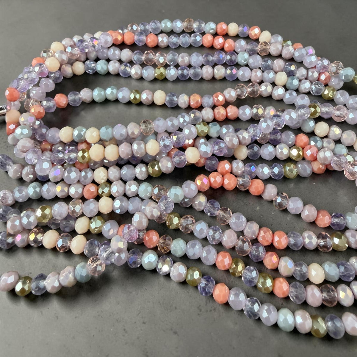 Purple and Pink Faceted Glass Beads, 4.25x3.5mm Pastel Bead Soup (Purple/Pink-4) * 14" Strand