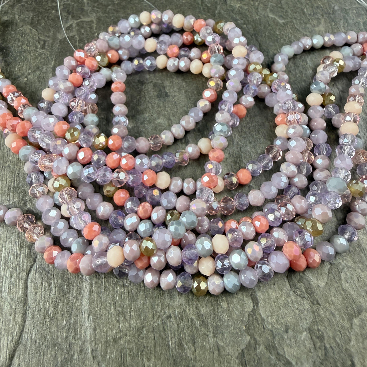 Purple and Pink Faceted Glass Beads, 4.25x3.5mm Pastel Bead Soup (Purple/Pink-4) * 14" Strand
