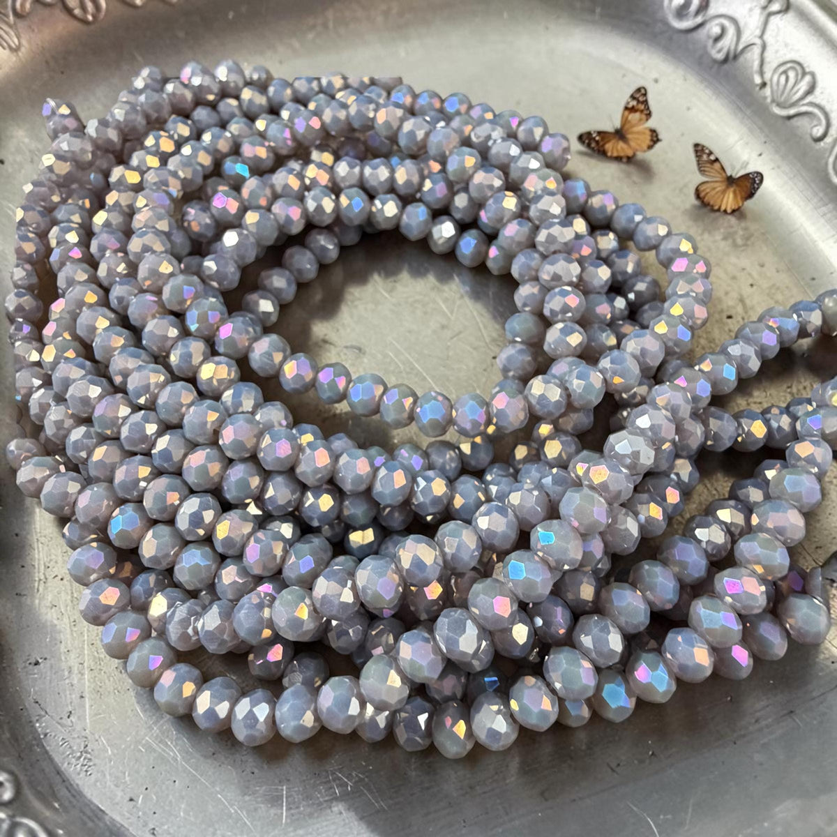 4x3mm Faceted Glass Beads, Slate Gray AB Finish (SlateGrayAB-4) * 13" Strand