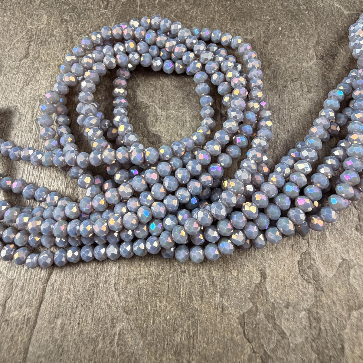 4x3mm Faceted Glass Beads, Slate Gray AB Finish (SlateGrayAB-4) * 13" Strand